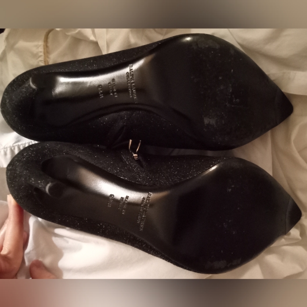 Ralph Lauren Collection Tahira Black Glitter Ankle Boots 9.5 - Picture 8 of 9
